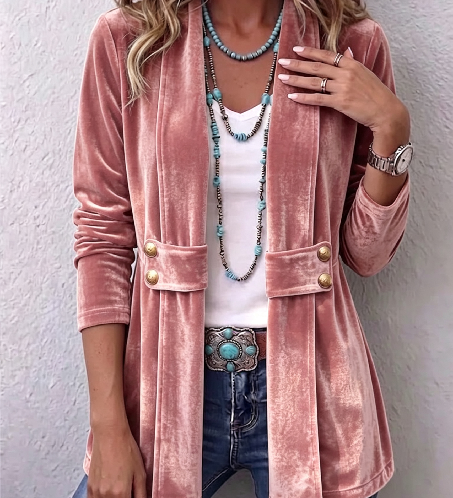 Avery | Vintage Blazer with Button Detail, Long Sleeves and Open Front