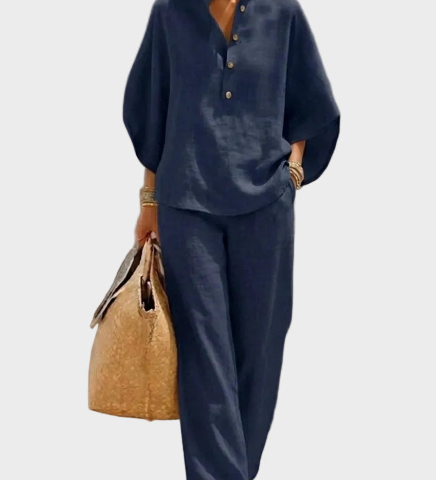 Mariel – Cotton-Linen Set with Wide Trousers