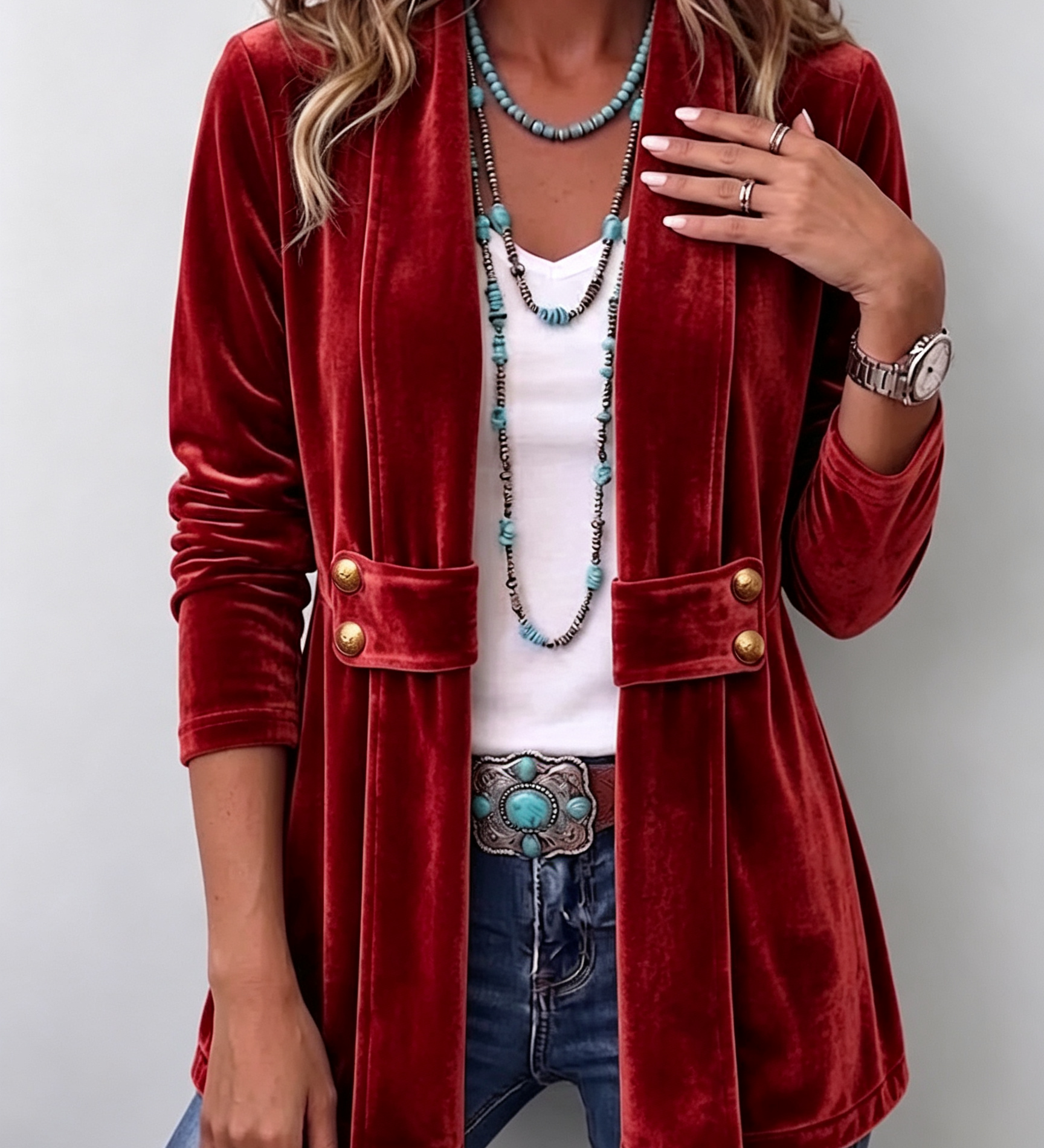 Avery | Vintage Blazer with Button Detail, Long Sleeves and Open Front