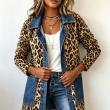 Nora | Denim Jacket with Contrast Leopard Print Panel