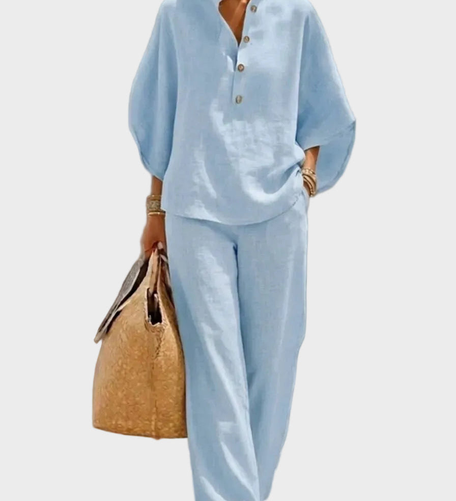 Mariel – Cotton-Linen Set with Wide Trousers
