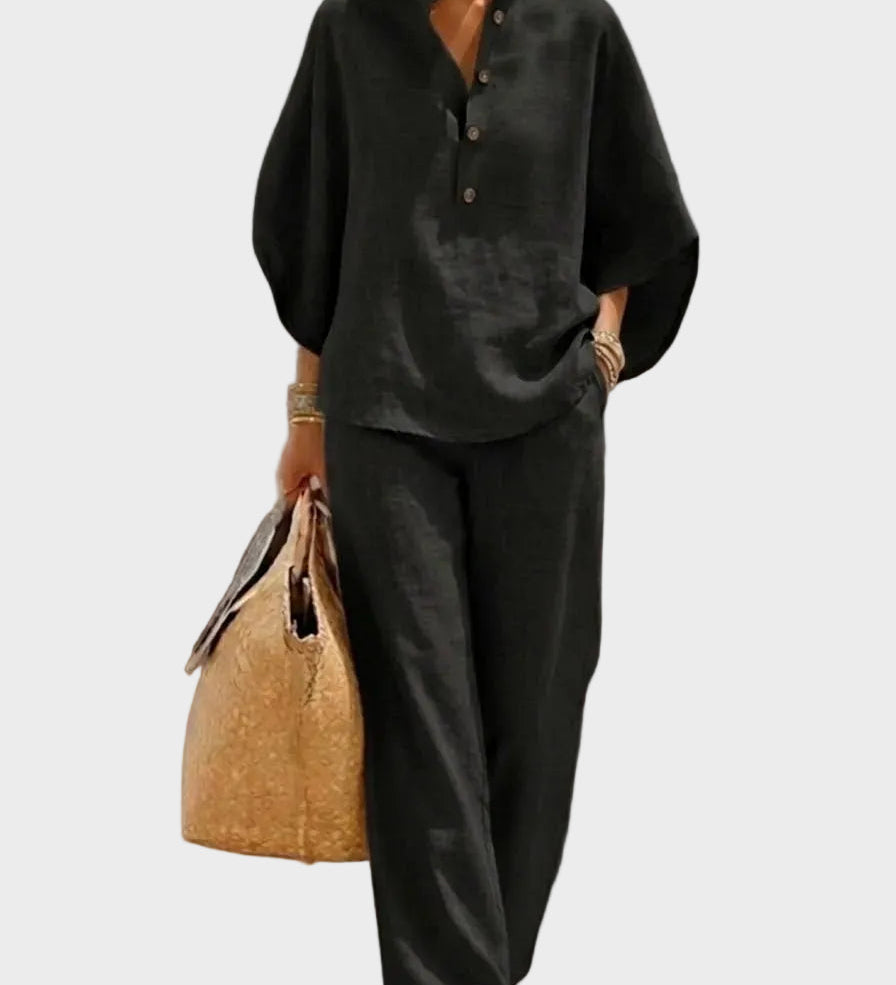Mariel – Cotton-Linen Set with Wide Trousers