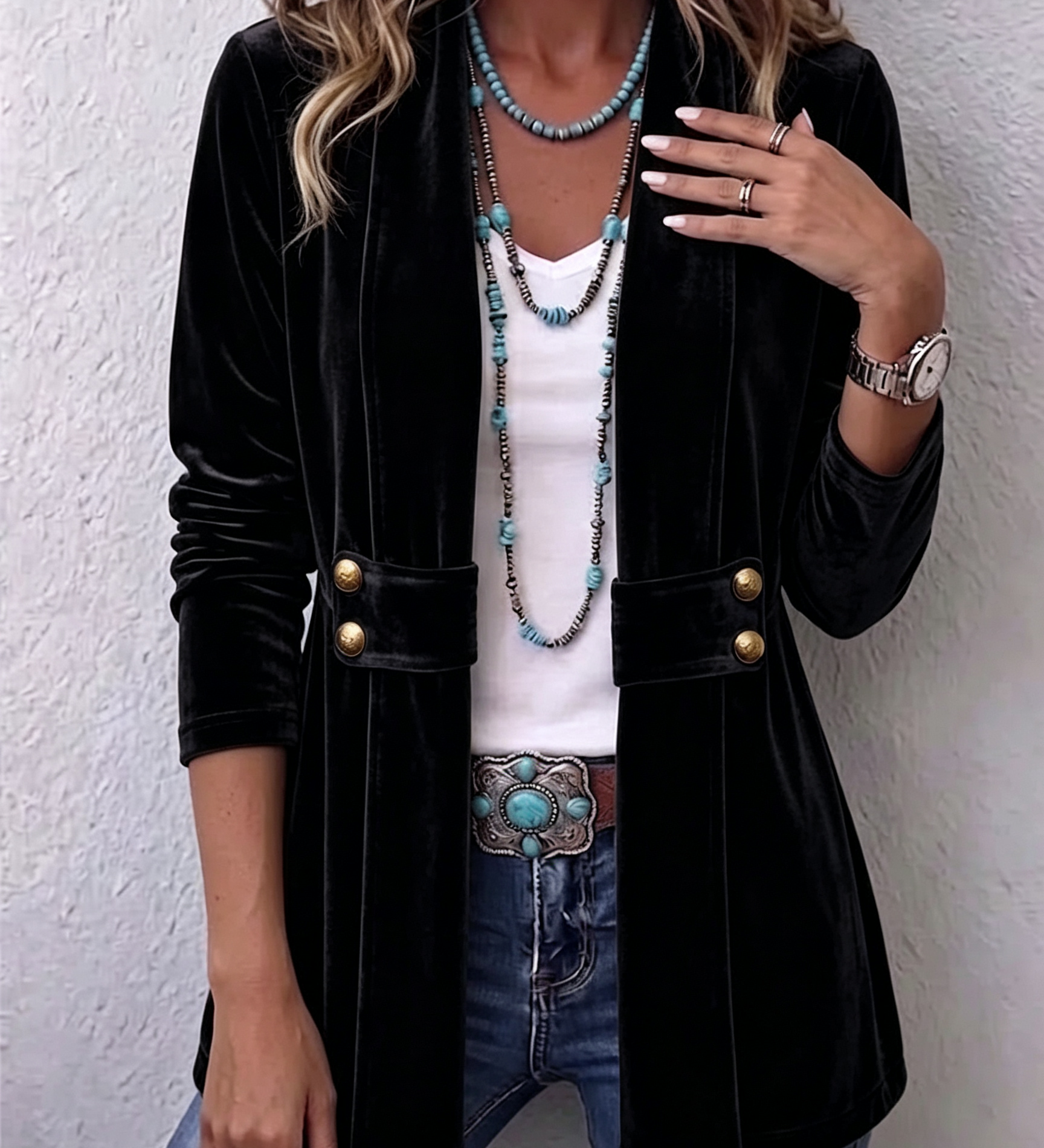 Avery | Vintage Blazer with Button Detail, Long Sleeves and Open Front