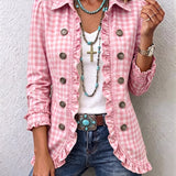 Evelyn | Checkered Jacket with Ruffles and Button