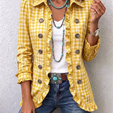 Evelyn | Checkered Jacket with Ruffles and Button