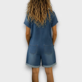 Tess | Short Cotton Dungarees with Denim Effect