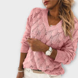 Noemier - Grey jumper with V-neck and openwork pattern