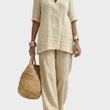 Susana - Two-Piece Set with Half-Sleeve Top and Straight Trousers