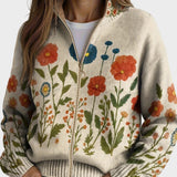 Wrenna - Zip-Up Cardigan with Wildflowers